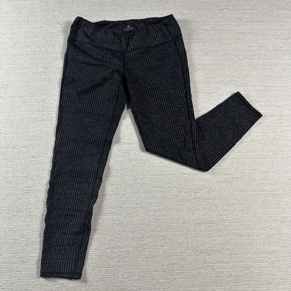 Athleta Leggings L Black Gray Herringbone High Rise Yoga Running Workout Pants